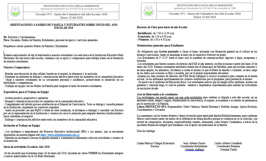 Información del inicio del año escolar 2026